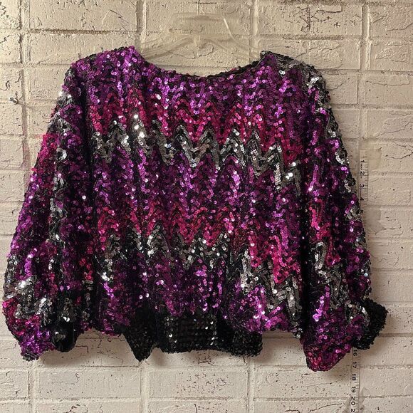 Vintage Adamo Sequin Blouse Disco Batwing Dolman Retro Holiday Sparkle Top M - Picture 1 of 8